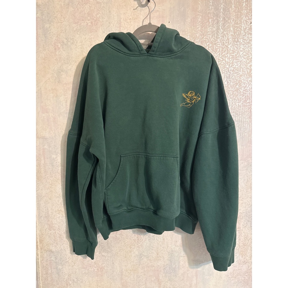 Motel Rocks Forest Green Embroidered Cherub Angel Oversized Hoodie L